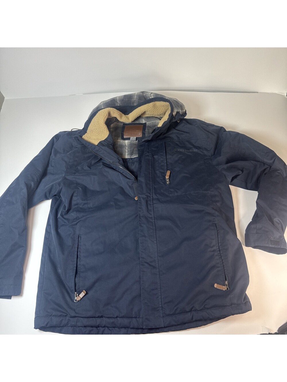 Free Country Men’s Large 42/44 Hooded Quilted Jacket Navy Blue Warm Winter Coat